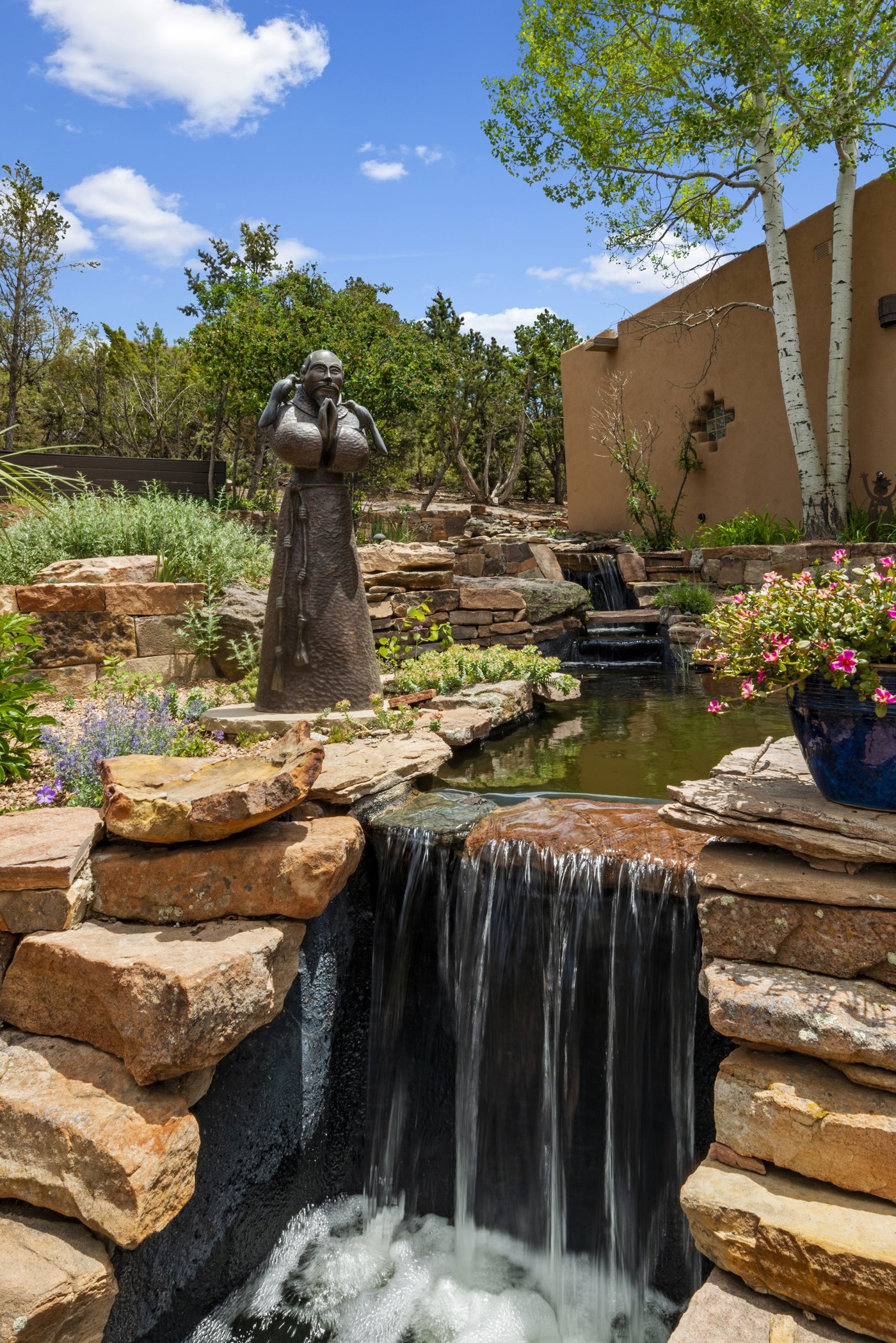 Waterfall in backyard garden