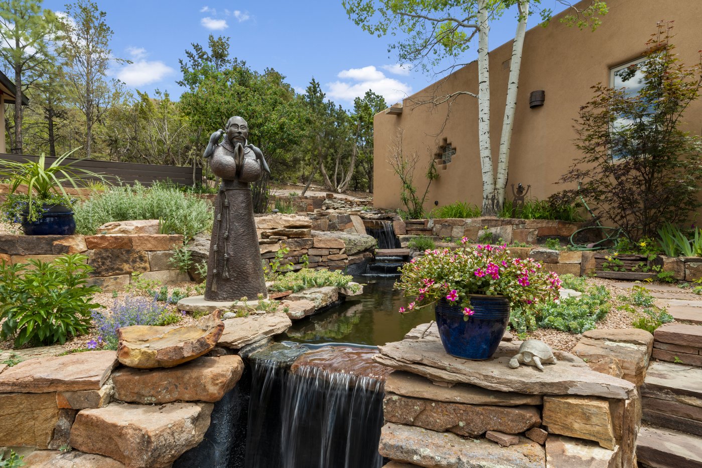 Waterfall in backyard garden